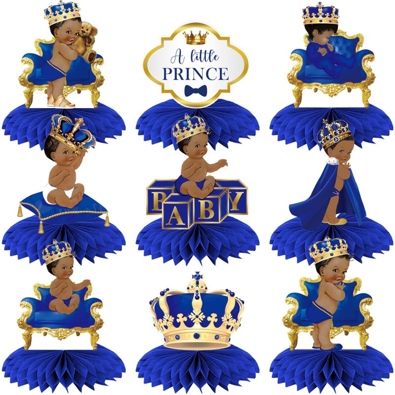 Buerhanerry 9Pcs Royal Prince Honeycomb Centerpieces Table Toppers  Little Prince Baby Shower for Table Decorations  Prince Themed Birthday Party Supplies  Wild One Birthday Party Decorations for Boys Kids - Image 1